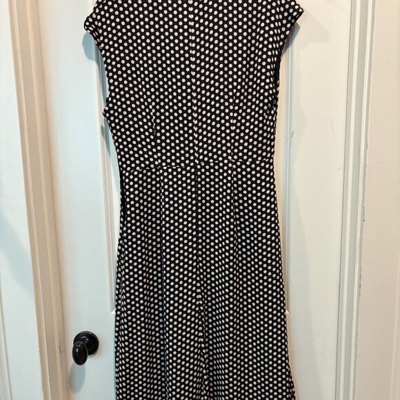 Milly "Gabby" 100% Silk Polka Dot Midi Dress w/ Tie Neck + Cap Sleeves, Size 4 - Picture 3 of 10